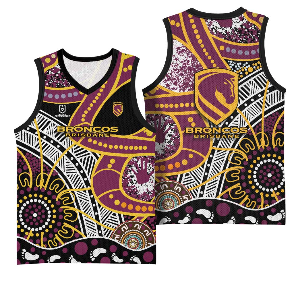 Brisbane Broncos Basketball Jersey Australian Aboriginal Dot Painting Handprint