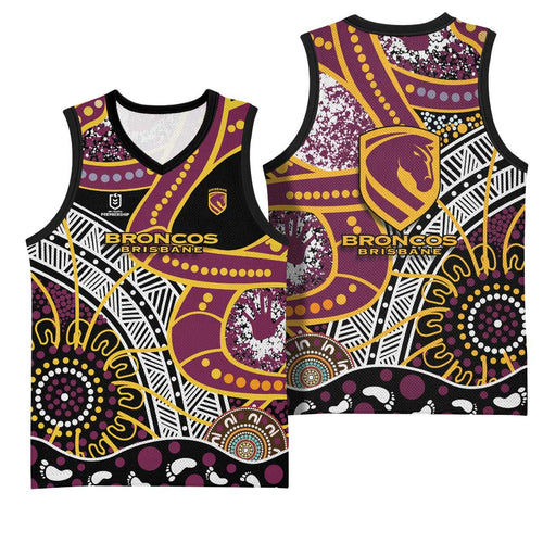 Brisbane Broncos Basketball Jersey Australian Aboriginal Dot Painting Handprint