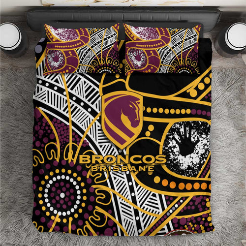 Brisbane Broncos Bedding Set Australian Aboriginal Dot Painting Handprint