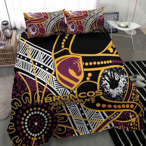 Brisbane Broncos Bedding Set Australian Aboriginal Dot Painting Handprint