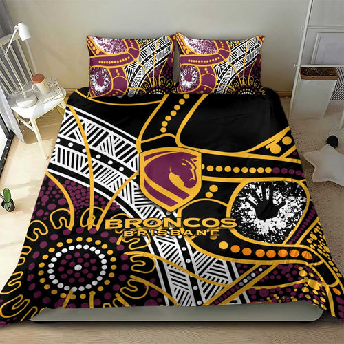 Brisbane Broncos Bedding Set Australian Aboriginal Dot Painting Handprint