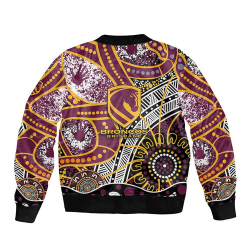 Brisbane Broncos Bomber Jacket Australian Aboriginal Dot Painting Handprint
