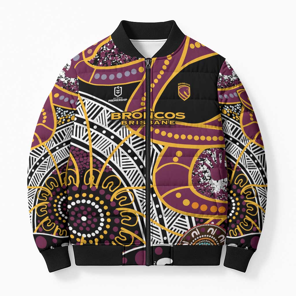 Brisbane Broncos Bomber Puffer Jacket Australian Aboriginal Dot Painting Handprint