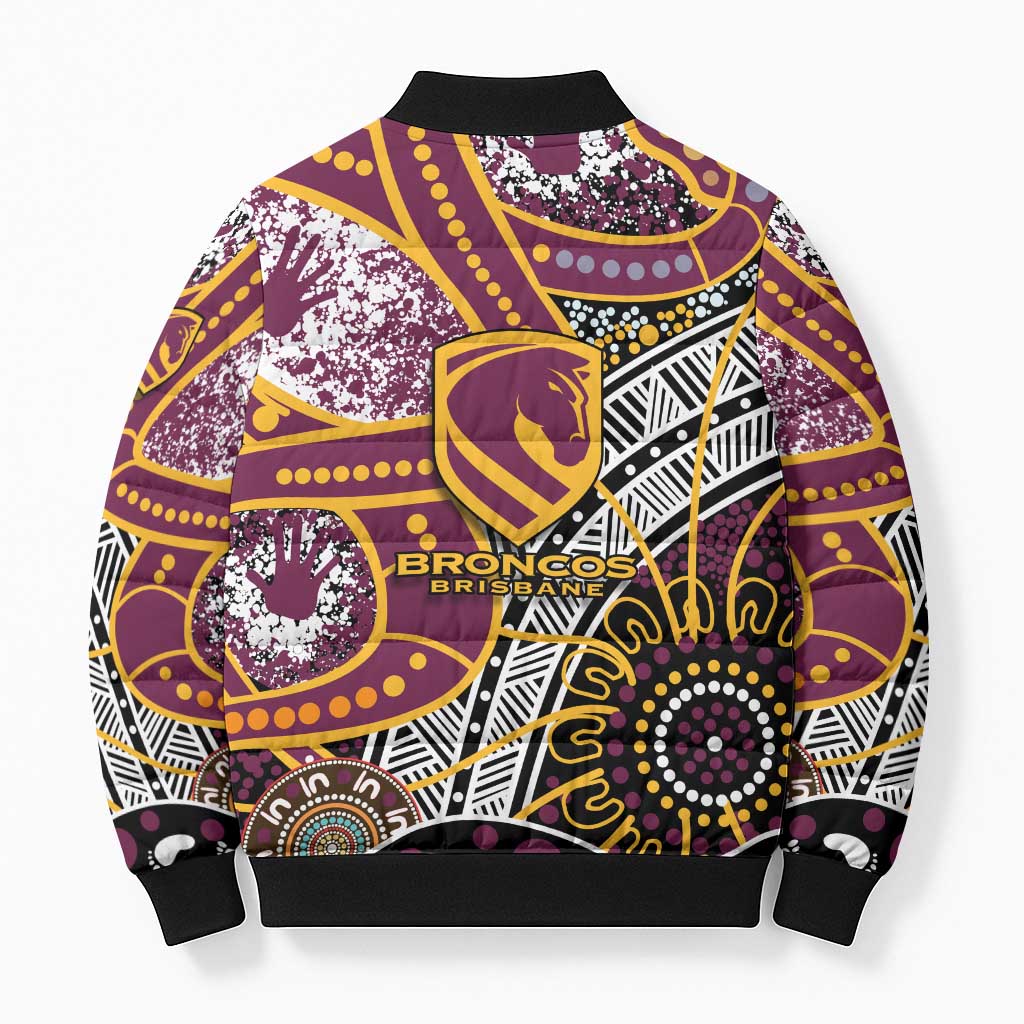 Brisbane Broncos Bomber Puffer Jacket Australian Aboriginal Dot Painting Handprint