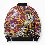 Brisbane Broncos Bomber Puffer Jacket Australian Aboriginal Dot Painting Handprint