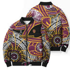 Brisbane Broncos Bomber Puffer Jacket Australian Aboriginal Dot Painting Handprint