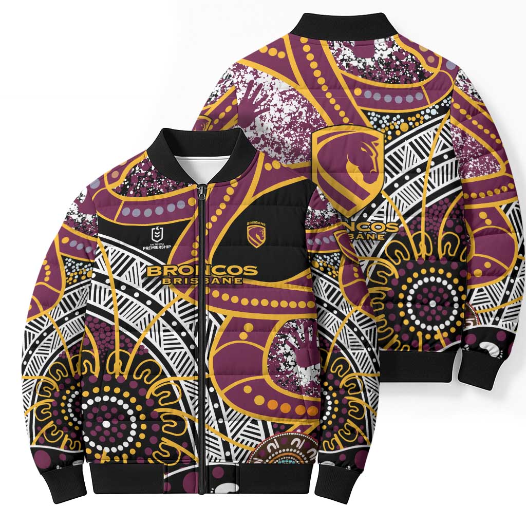 Brisbane Broncos Bomber Puffer Jacket Australian Aboriginal Dot Painting Handprint