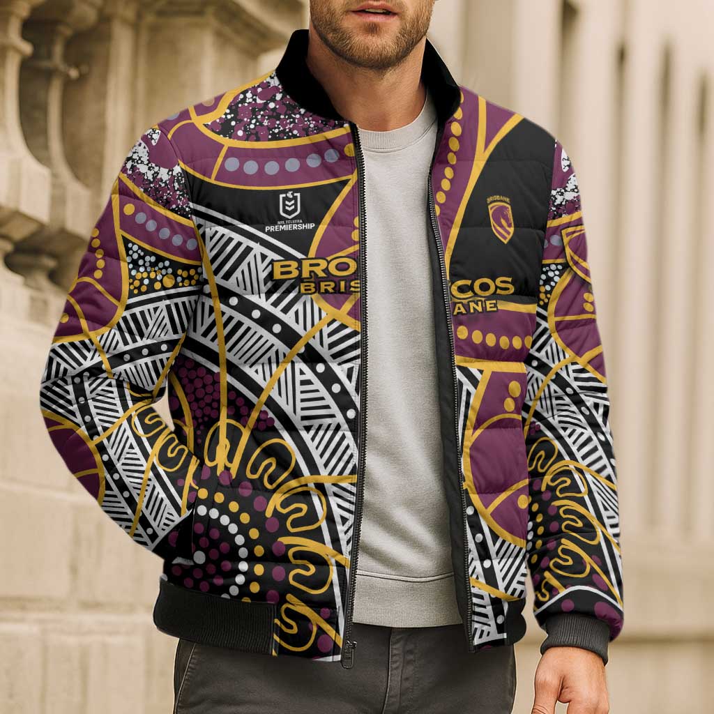Brisbane Broncos Bomber Puffer Jacket Australian Aboriginal Dot Painting Handprint