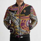 Brisbane Broncos Bomber Puffer Jacket Australian Aboriginal Dot Painting Handprint