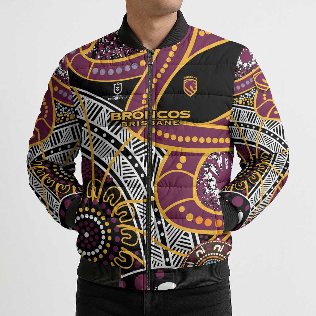 Brisbane Broncos Bomber Puffer Jacket Australian Aboriginal Dot Painting Handprint