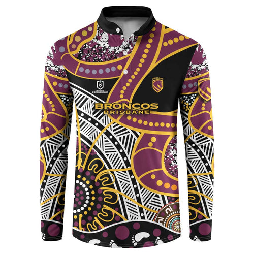 Brisbane Broncos Button Sweatshirt Australian Aboriginal Dot Painting Handprint