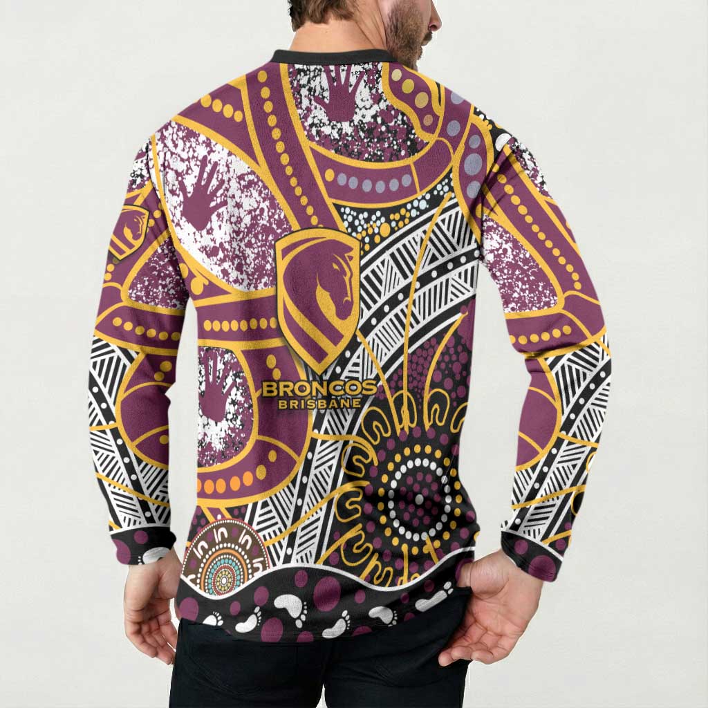 Brisbane Broncos Button Sweatshirt Australian Aboriginal Dot Painting Handprint