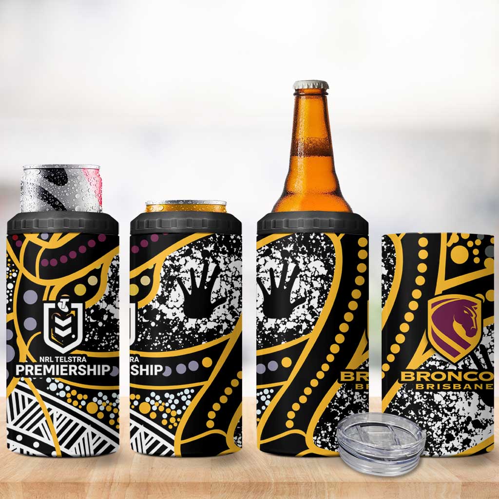 Brisbane Broncos 4 in 1 Can Cooler Tumbler Australian Aboriginal Dot Painting Handprint