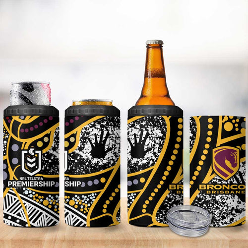 Brisbane Broncos 4 in 1 Can Cooler Tumbler Australian Aboriginal Dot Painting Handprint