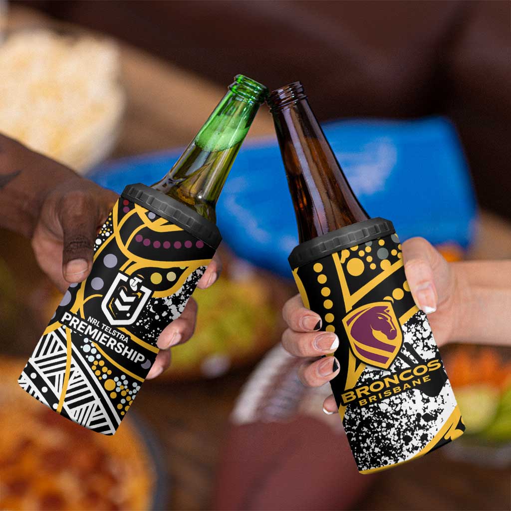 Brisbane Broncos 4 in 1 Can Cooler Tumbler Australian Aboriginal Dot Painting Handprint