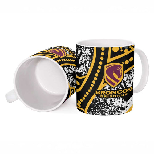 Brisbane Broncos Ceramic Mug Australian Aboriginal Dot Painting Handprint