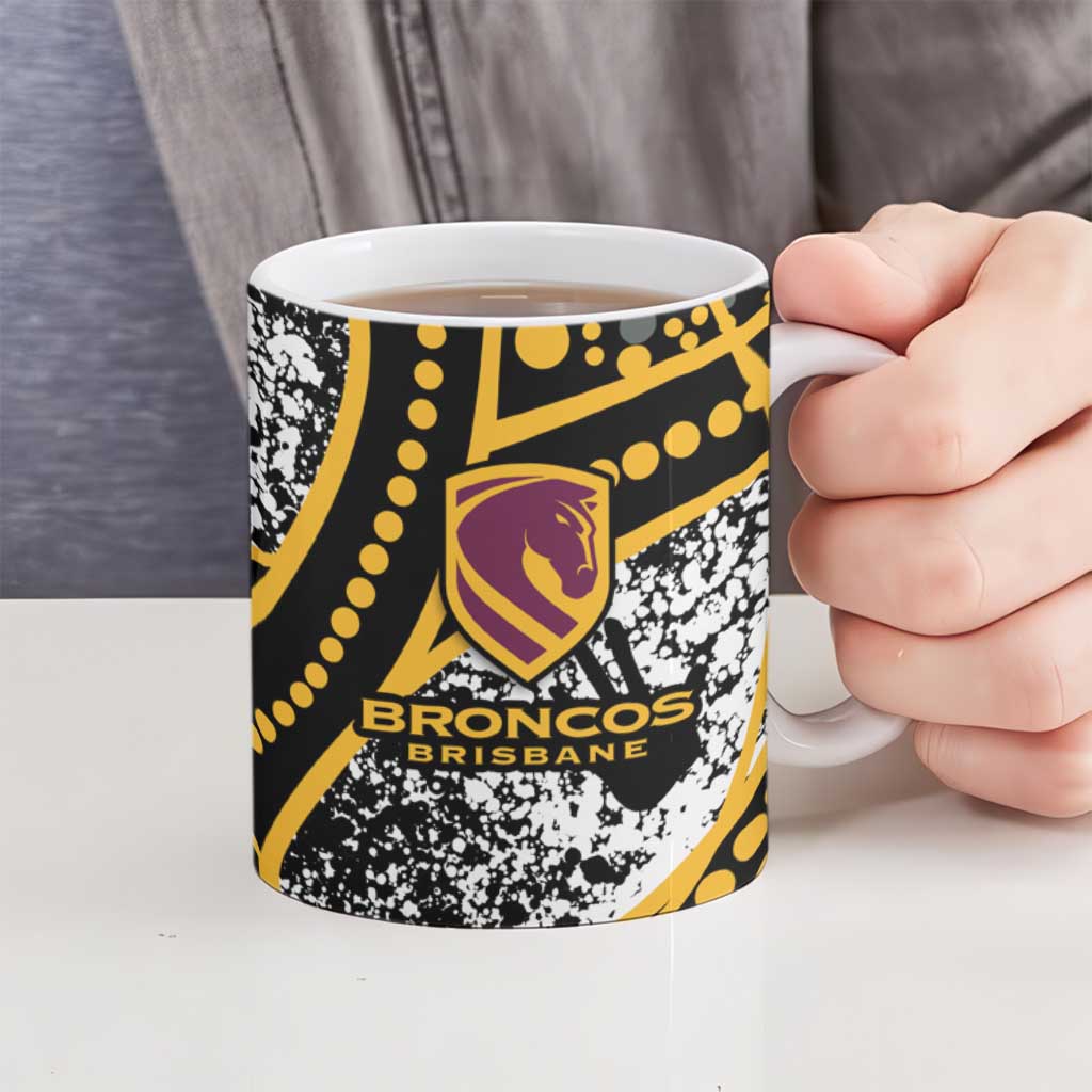 Brisbane Broncos Ceramic Mug Australian Aboriginal Dot Painting Handprint