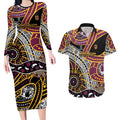 Brisbane Broncos Couples Matching Long Sleeve Bodycon Dress and Hawaiian Shirt Australian Aboriginal Dot Painting Handprint