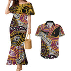 Brisbane Broncos Couples Matching Mermaid Dress and Hawaiian Shirt Australian Aboriginal Dot Painting Handprint