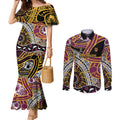 Brisbane Broncos Couples Matching Mermaid Dress and Long Sleeve Button Shirt Australian Aboriginal Dot Painting Handprint