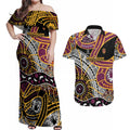 Brisbane Broncos Couples Matching Off Shoulder Maxi Dress and Hawaiian Shirt Australian Aboriginal Dot Painting Handprint
