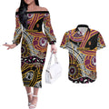 Brisbane Broncos Couples Matching Off The Shoulder Long Sleeve Dress and Hawaiian Shirt Australian Aboriginal Dot Painting Handprint