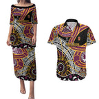 Brisbane Broncos Couples Matching Puletasi and Hawaiian Shirt Australian Aboriginal Dot Painting Handprint