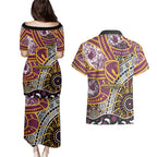 Brisbane Broncos Couples Matching Puletasi and Hawaiian Shirt Australian Aboriginal Dot Painting Handprint