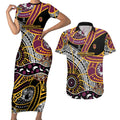 Brisbane Broncos Couples Matching Short Sleeve Bodycon Dress and Hawaiian Shirt Australian Aboriginal Dot Painting Handprint