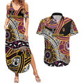 Brisbane Broncos Couples Matching Summer Maxi Dress and Hawaiian Shirt Australian Aboriginal Dot Painting Handprint