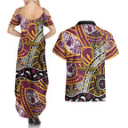 Brisbane Broncos Couples Matching Summer Maxi Dress and Hawaiian Shirt Australian Aboriginal Dot Painting Handprint