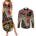 Brisbane Broncos Couples Matching Summer Maxi Dress and Long Sleeve Button Shirt Australian Aboriginal Dot Painting Handprint