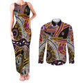 Brisbane Broncos Couples Matching Tank Maxi Dress and Long Sleeve Button Shirt Australian Aboriginal Dot Painting Handprint