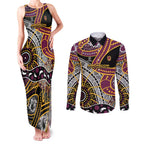 Brisbane Broncos Couples Matching Tank Maxi Dress and Long Sleeve Button Shirt Australian Aboriginal Dot Painting Handprint