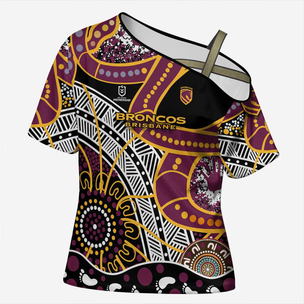 Brisbane Broncos Cross Shoulder Shirt Australian Aboriginal Dot Painting Handprint