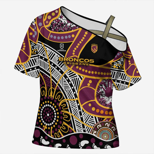 Brisbane Broncos Cross Shoulder Shirt Australian Aboriginal Dot Painting Handprint