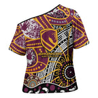 Brisbane Broncos Cross Shoulder Shirt Australian Aboriginal Dot Painting Handprint