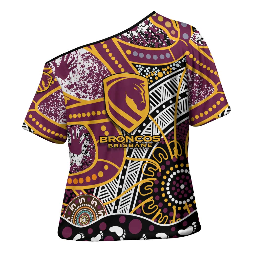 Brisbane Broncos Cross Shoulder Shirt Australian Aboriginal Dot Painting Handprint