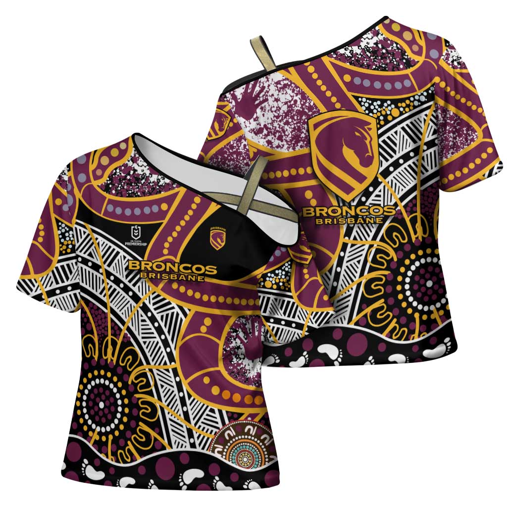 Brisbane Broncos Cross Shoulder Shirt Australian Aboriginal Dot Painting Handprint