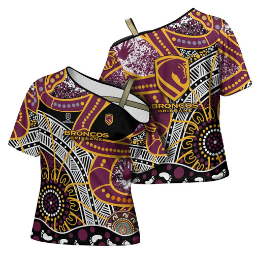 Brisbane Broncos Cross Shoulder Shirt Australian Aboriginal Dot Painting Handprint