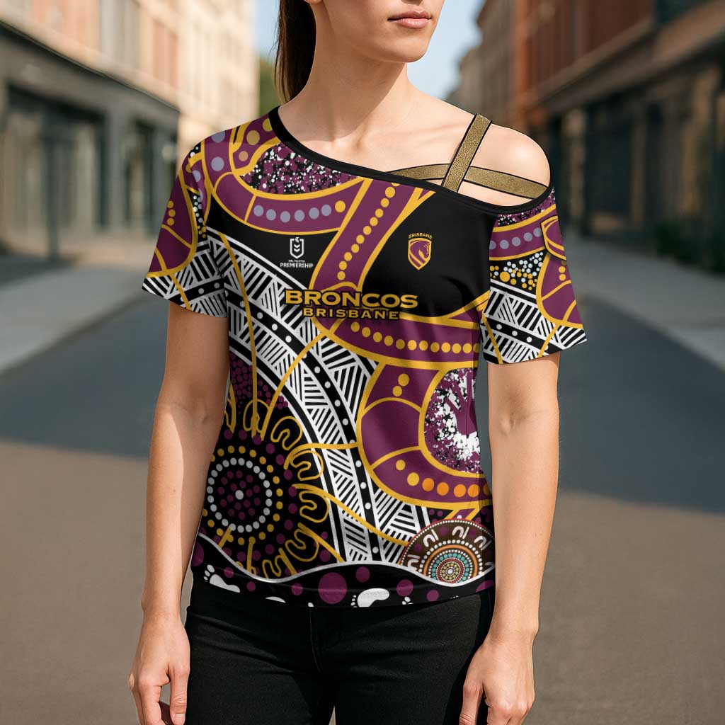 Brisbane Broncos Cross Shoulder Shirt Australian Aboriginal Dot Painting Handprint