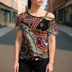 Brisbane Broncos Cross Shoulder Shirt Australian Aboriginal Dot Painting Handprint