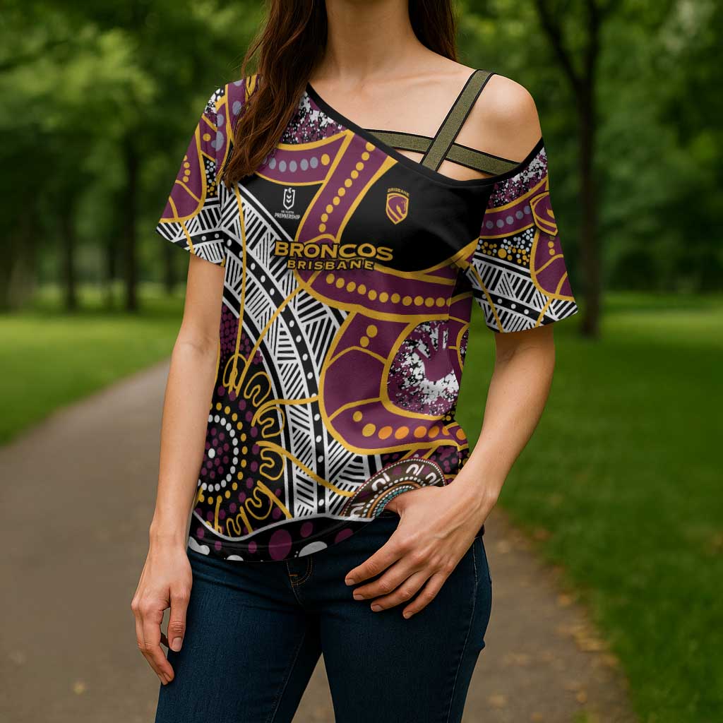 Brisbane Broncos Cross Shoulder Shirt Australian Aboriginal Dot Painting Handprint