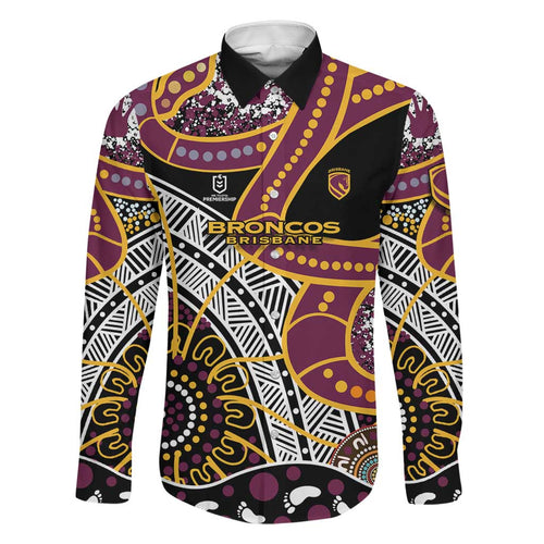 Brisbane Broncos Family Matching Long Sleeve Bodycon Dress and Hawaiian Shirt Australian Aboriginal Dot Painting Handprint