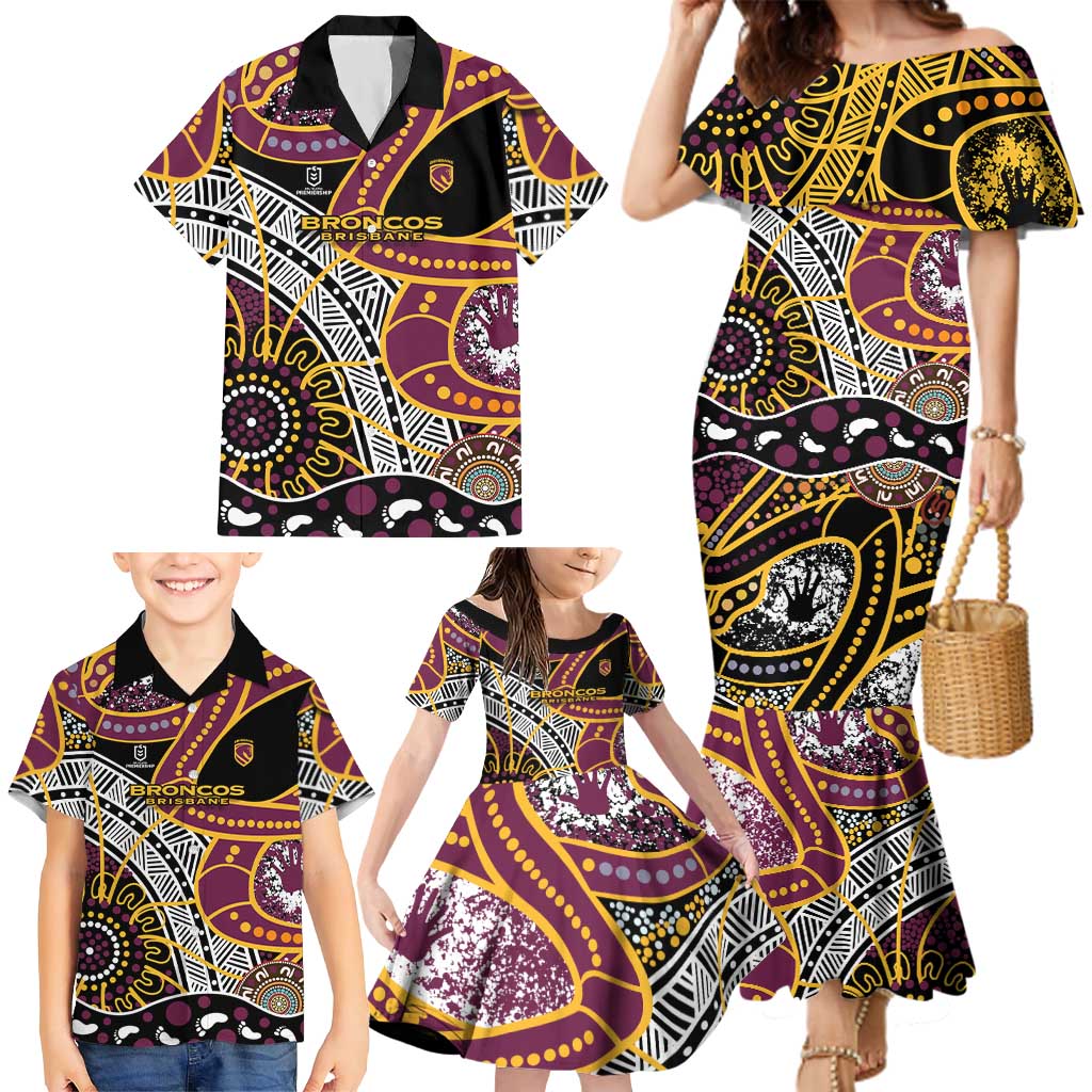 Brisbane Broncos Family Matching Mermaid Dress and Hawaiian Shirt Australian Aboriginal Dot Painting Handprint