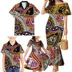 Brisbane Broncos Family Matching Mermaid Dress and Hawaiian Shirt Australian Aboriginal Dot Painting Handprint
