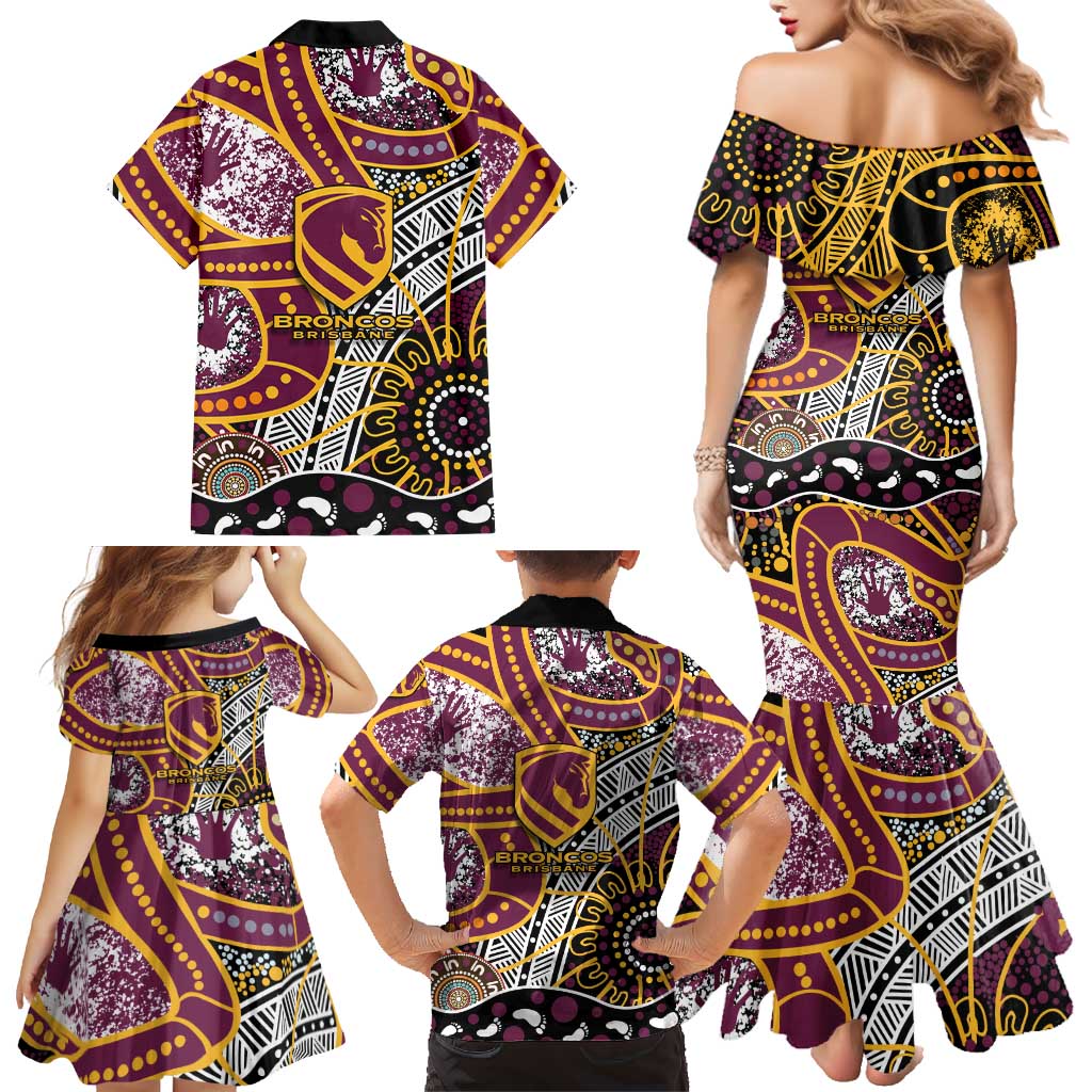 Brisbane Broncos Family Matching Mermaid Dress and Hawaiian Shirt Australian Aboriginal Dot Painting Handprint
