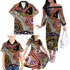 Brisbane Broncos Family Matching Off The Shoulder Long Sleeve Dress and Hawaiian Shirt Australian Aboriginal Dot Painting Handprint