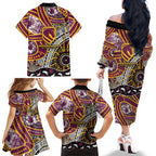 Brisbane Broncos Family Matching Off The Shoulder Long Sleeve Dress and Hawaiian Shirt Australian Aboriginal Dot Painting Handprint