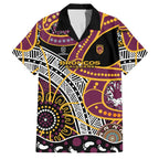 Brisbane Broncos Family Matching Off The Shoulder Long Sleeve Dress and Hawaiian Shirt Australian Aboriginal Dot Painting Handprint